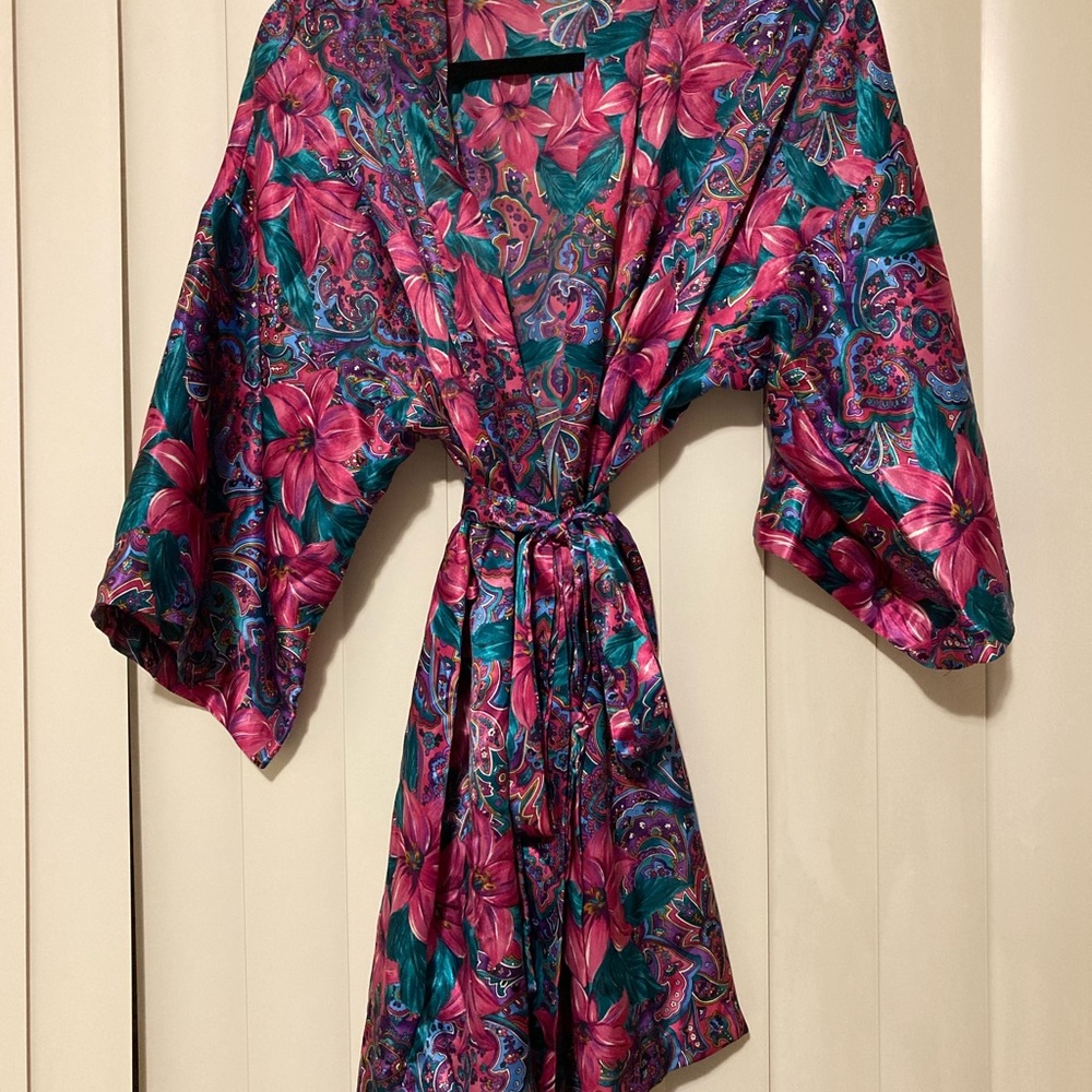 Fredericks of Hollywood 1990s VTG robe one size vibrant jewel tone EUC